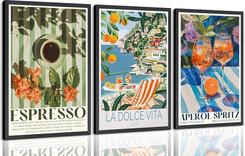 Amalfi Coast Vintage Travel Poster Art - 3Pcs Canvas Print for Kitchen & Living Room Decor