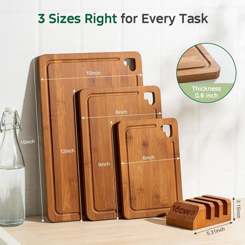 Bamboo Cutting Boards Set of 3 - Premium Wood Chopping & Charcuterie Boards with Juice Groove | Ideal Kitchen Gifts
