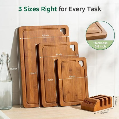 Bamboo Cutting Boards Set of 3 - Premium Wood Chopping & Charcuterie Boards with Juice Groove | Ideal Kitchen Gifts