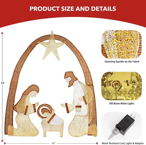 Lighted Outdoor Nativity Scene | Large Christmas Holy Family Yard Decoration for Garden & Home