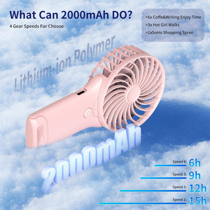 Skiennix Portable Mini Fan - USB Rechargeable Handheld Cooling Device | 4-Speed, Compact Design, Pink