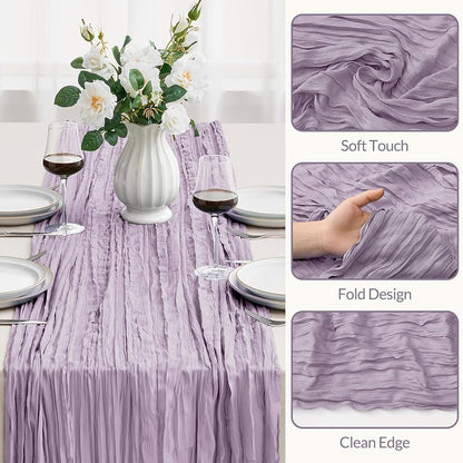 Lilac 3-Piece Cheesecloth Table Runner Set, 35 x 120 in – Boho Rugged Rustic