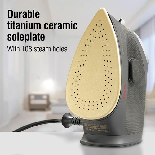 CHI Mini Steam Iron - Portable Travel Iron with Titanium Infused Ceramic Soleplate - 1000 Watts, Black