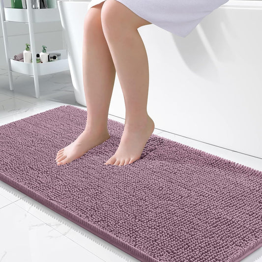OLANLY Large Bath Rugs - Extra Soft Chenille, Quick Dry & Machine Washable | Deep Plum 45x27