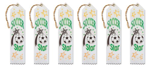Beistle Soccer Star Award Ribbon, 2-Inch by 8-Inch, 6-Pack,Multicolor