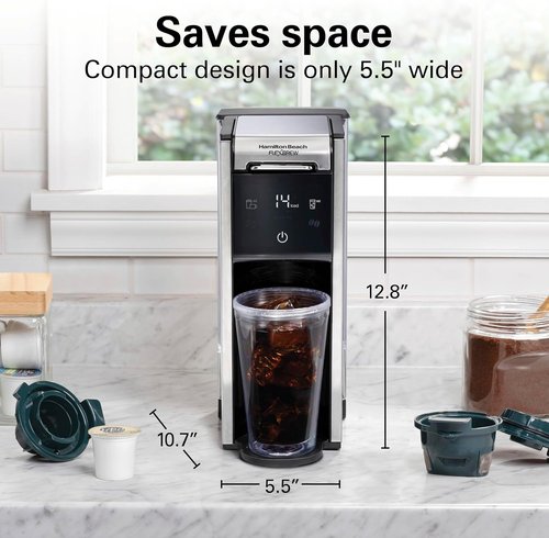 Hamilton Beach FlexBrew Coffee Maker - 4-in-1 Single Serve for Hot & Iced Coffee, 45 oz Reservoir, Black