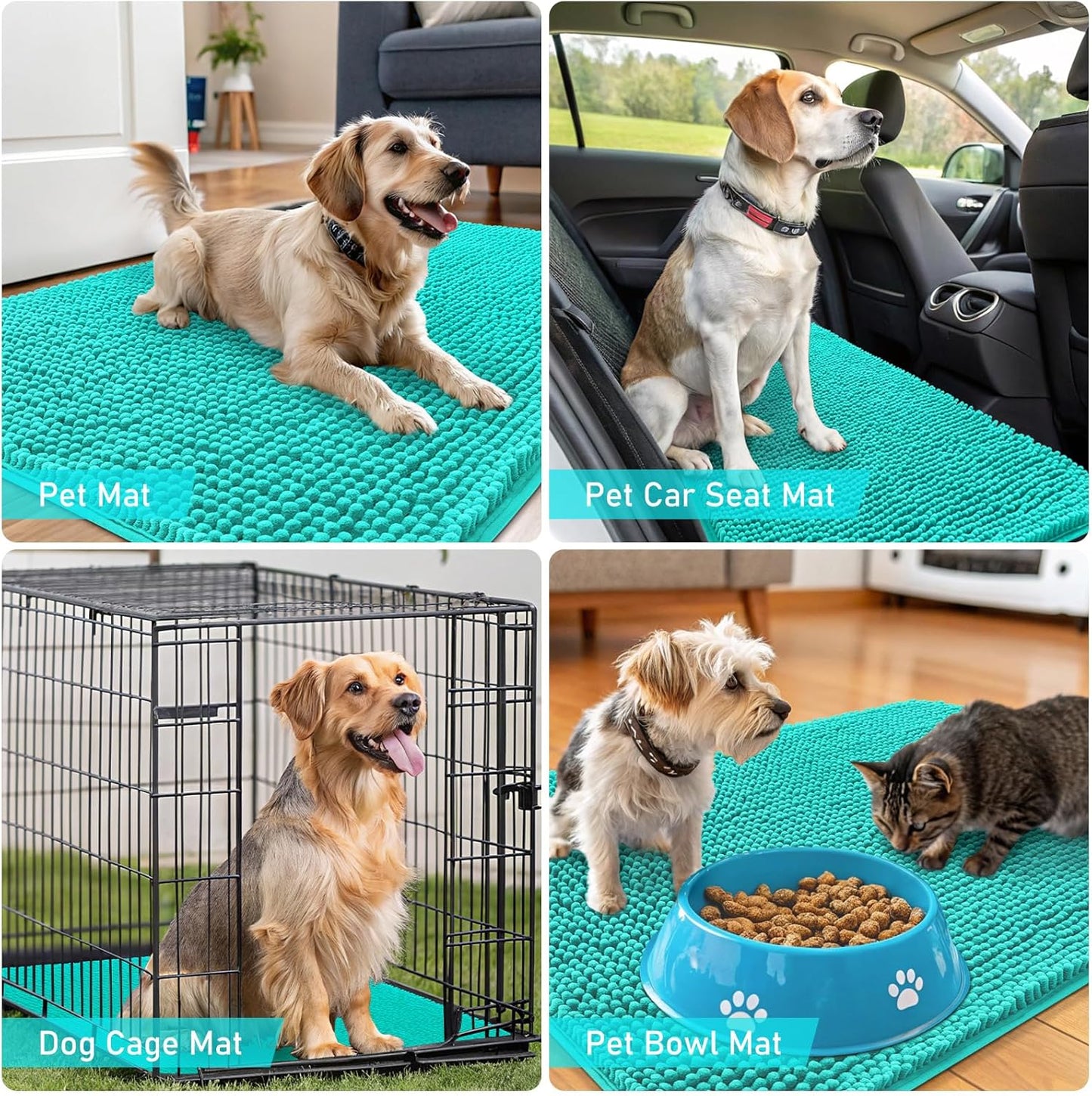 OLANLY Dog Door Mat - Absorbent Non-Slip Chenille Mat for Muddy Paws | 54x32, Quick Dry, Teal