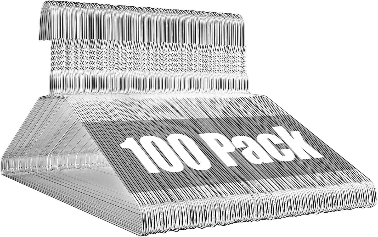 Wire Metal Clothes Hangers - 100 Pack, 16 Inch Slim Space-Saving Design for Coats, Suits & Shirts | Non-Slip Silver
