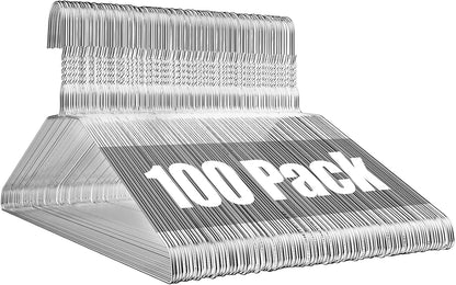 Wire Metal Clothes Hangers - 100 Pack, 16 Inch Slim Space-Saving Design for Coats, Suits & Shirts | Non-Slip Silver