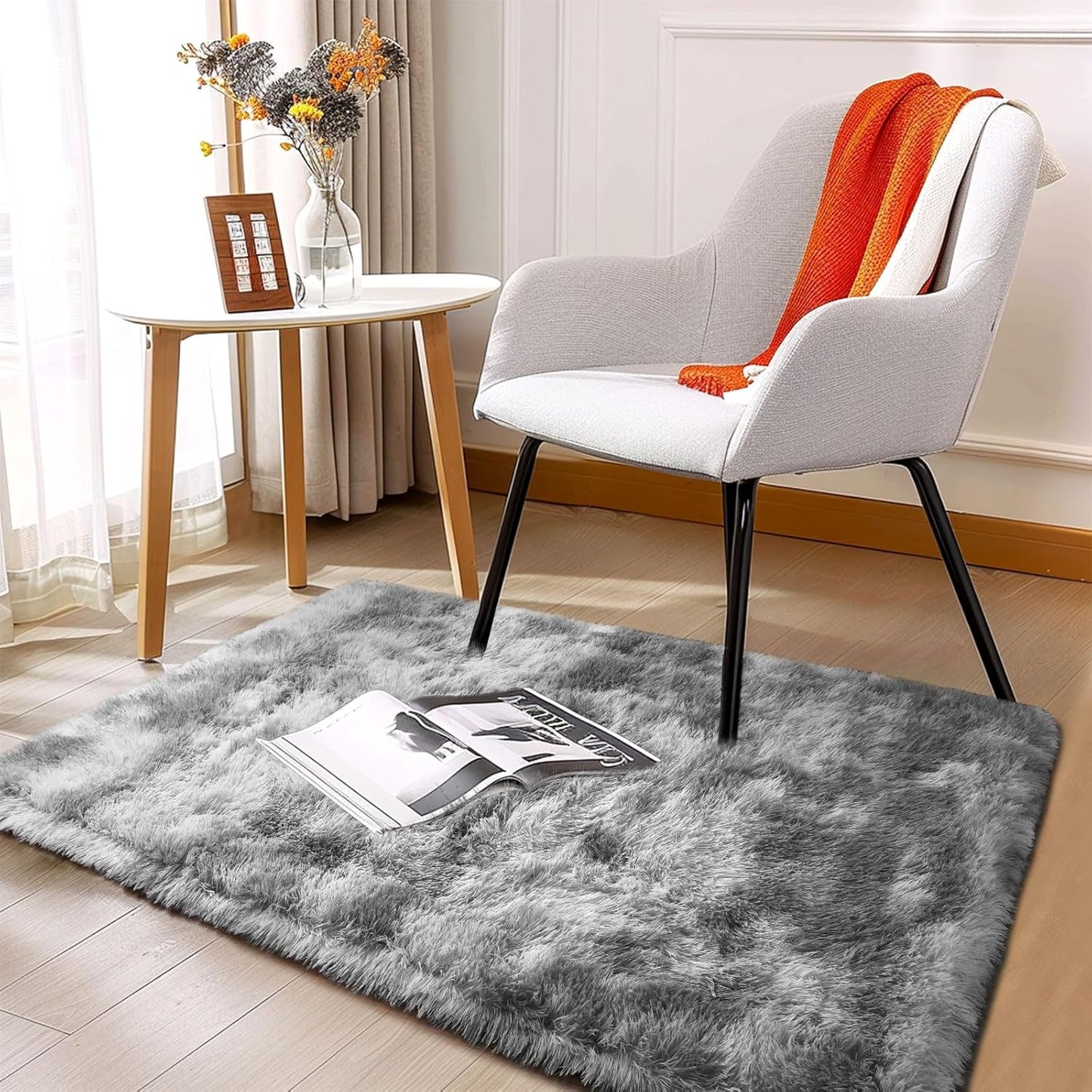 Skiennix Shaggy Soft Fluffy Rug - Non-Slip Indoor Carpet | Tie-Dyed Light Grey, 2x3 Feet