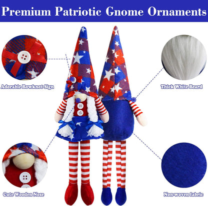 Skiennix 4th of July Gnomes | Handmade Plush Mr & Mrs Swedish Tomte Decorations for Patriotic Celebrations
