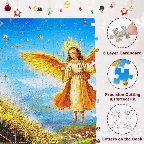 Gold Foil Accents Advent Calendar Jigsaw Puzzle - 1008 Pieces Nativity Scene Countdown for Family 2026