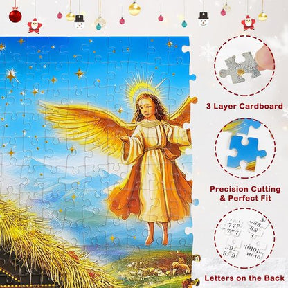 Gold Foil Accents Advent Calendar Jigsaw Puzzle - 1008 Pieces Nativity Scene Countdown for Family 2026