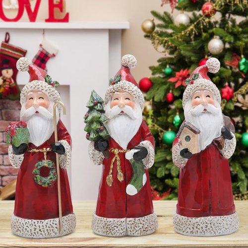 Hodao Santa Claus Decorative Figurine - Handcrafted Holiday Decor - Perfect for Christmas & Thanksgiving | 3 PCS, Red