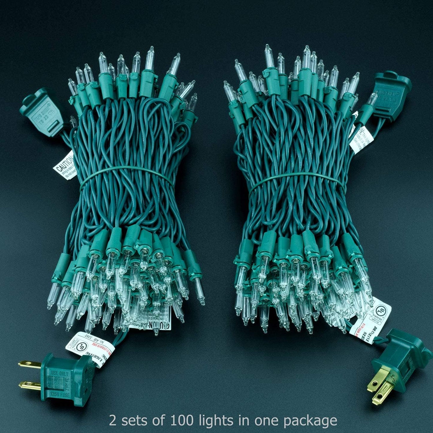 YULETIME 200 Clear Christmas Lights - UL Certified Incandescent String Lights | 33 Feet, 100 Count