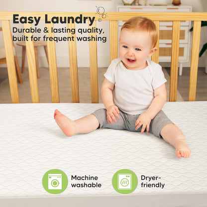 Skiennix Waterproof Crib Mattress Protector - Soft Quilted Cotton Pad, 52" x 28", Machine Washable | 2-Pack (Khaki/Mavy)