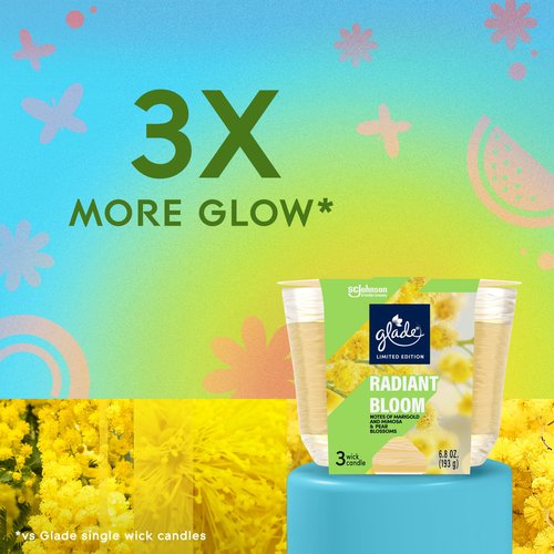 Glade 3-Wick Scented Candle Jar, Radiant Bloom, Air Freshener Infused with Essential Oils, 6.8 Oz, 3 Count