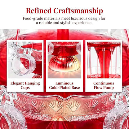 LED Lighted 3-Layer Wine Fountain Drink Dispenser with 1.5 Gallon Capacity and 5 Reusable Cups