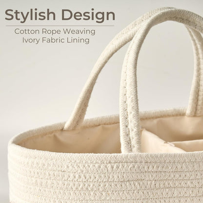 Skiennix Diaper Caddy Organizer - Stylish Baby Storage Basket for Newborn Essentials | Large, White & Beige Brown
