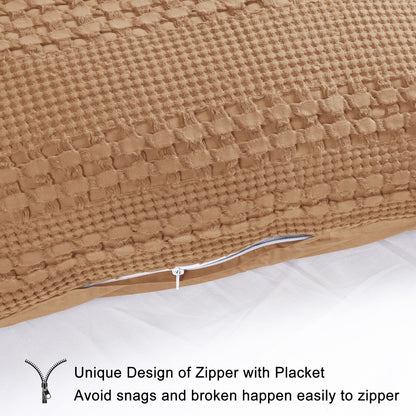 PHF 100% Cotton Waffle Body Pillowcase with Zipper, 1 Pack 20" x 54" Soft Skin-Friendly Pillow Sham, No Filling, Aesthetic Woven and Breathable Waffle Weave Body Pillow Cover for Bed, Clay