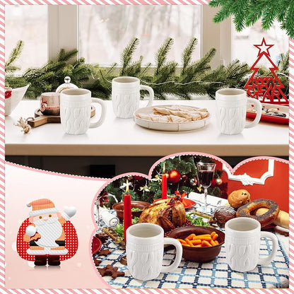 Set of 6 Christmas Sweater Mugs, 13.5 oz Ceramic White Cup