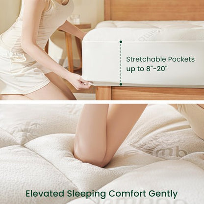 Love's cabin Queen Mattress Topper Viscose Derived from Bamboo, Thick Pillow Top Mattress Pad with Stretchable Pockets for 8"-20" Mattress, Soft Breathable Cooling Mattress Topper for Hot Sleepers