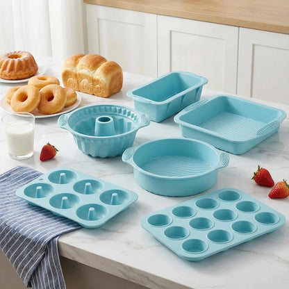 Skiennix Nonstick Silicone Bakeware Set - 6-Piece BPA-Free Heat Resistant Baking Tools | Blue