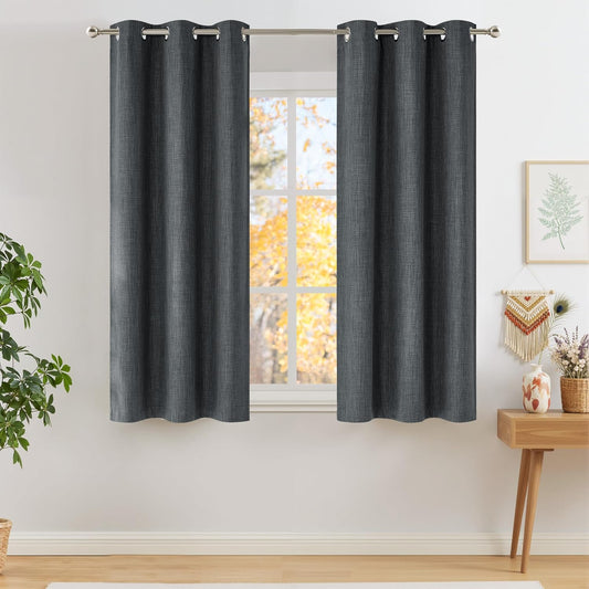 NICETOWN Blackout Curtains - Charcoal Gray Faux Linen 63-Inch Privacy Panels | Modern Farmhouse Style, 2 Panels