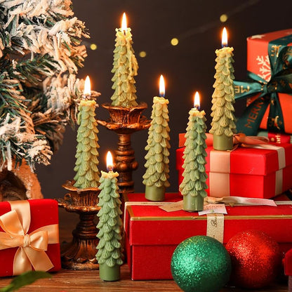 Conelist Light Green 6 Pcs Christmas Tree Candles - 5" Taper Soy Wax Candles