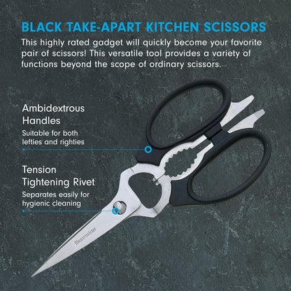 Messermeister 8-Inch Take-Apart Kitchen Scissors - Versatile Tools for Lefties & Righties | Black Finish