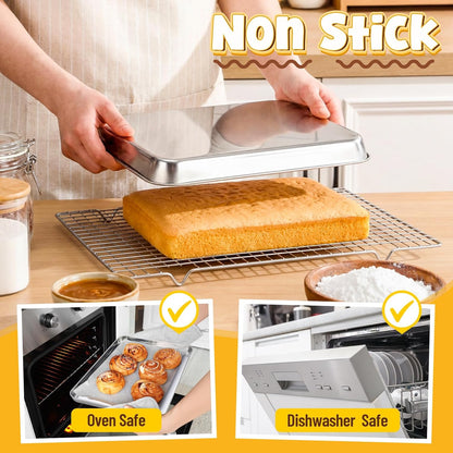 Skiennix Stainless Steel Baking Pans - 4 Pack Commercial Grade Cookie Sheets | Heavy Duty, Non-Stick, 10/12/16/18 Inch