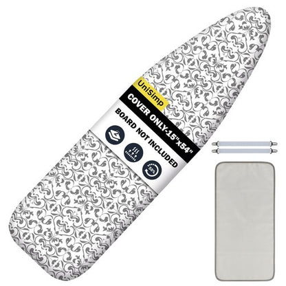 UniSimp Ironing Board Cover and Pad 15"x54" Extra Thick Natural Cotton, Scorch and Stain Resistant Padding,Standard Size Iron Board Cover with Fasteners Heavy Duty Elastic Edge, Heatproof Ash