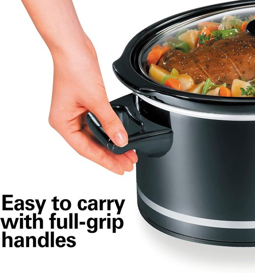 Hamilton Beach Slow Cooker - 8-Quart Capacity with 3 Cooking Settings & Dishwasher-Safe Stoneware, Black