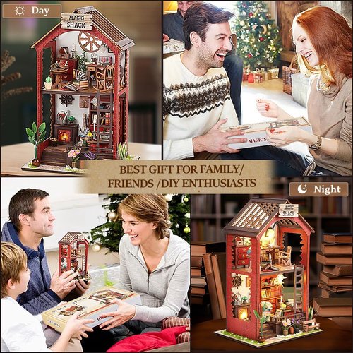 Booknook-Creativity DIY Book Nook Kit - 3D Wooden Puzzle Bookend Decor with LED Light for Adults