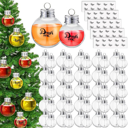 Clear Fillable Christmas Ornaments 50ml/100ml – 50Pcs Plastic Ball Bottles with Silver Tops & Hanging Loops (Variation: 50+50,100 ml)