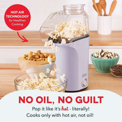 DASH Hot Air Popcorn Popper - 16 Cups Capacity with Measuring Cup & Butter Melter | Lavender