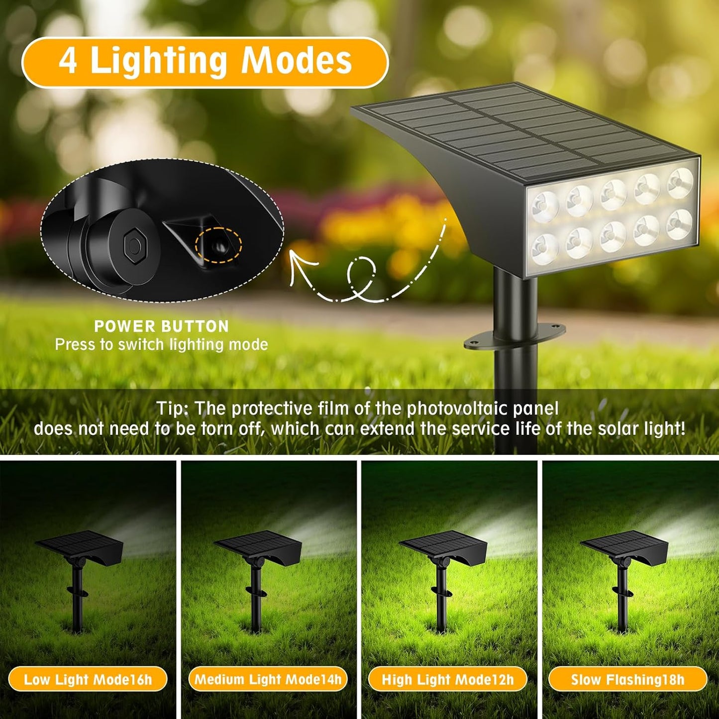 Solar Lights Outdoor Waterproof Ip68,2pack 4 Lighting Modes Solar Spot Lights Outdoor Auto On/Off Led Bulbs,Outdoor Solar Light Landscape Lighting for Garden, Yard, Pathway, House,Lawn,Tree