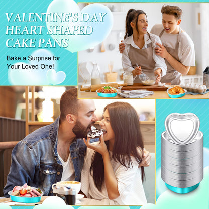 Yinkin 50 Set 9 oz Mother's Day Heart Shaped Cake Pans 5.4 Inch Heart Aluminum Foil Cupcake Pans with Lids Disposable Dessert Baking Cups Pans for Mother Valentine Wedding Birthday Muffin Pie(Blue)