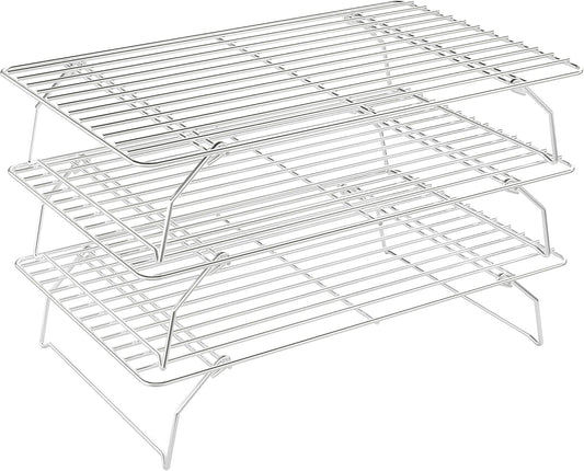 Skiennix 3-Tier Stackable Cooling Rack - Heavy Duty Baking Rack for Cookies, Pizza, Cakes | 15.8” x 10” - Dishwasher Safe