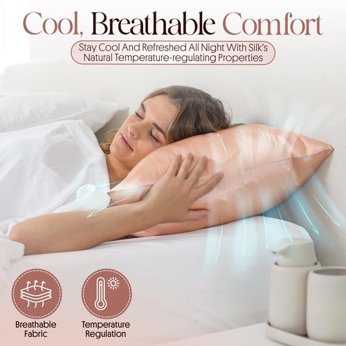 ENVISKIN 100% Mulberry Silk Pillowcase Infused with Silver Ions - Pure 22 Momme Grade 6A Fibers for Beautiful Skin and Hair - Cooling Pillow Case Protector with Zipper