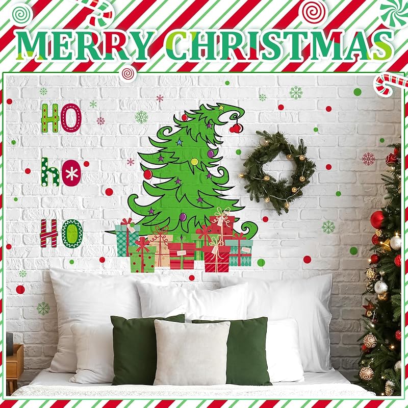 Christmas Wall Decals 3 Sheets – Red Green Tree & Snowflake Stickers Set