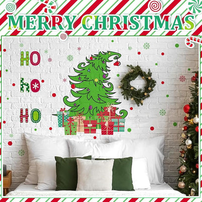 Christmas Wall Decals 3 Sheets – Red Green Tree & Snowflake Stickers Set