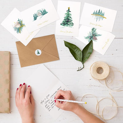 Watercolor Christmas Cards Set with Envelopes – 20 Blank Greeting Cards 4x6"
