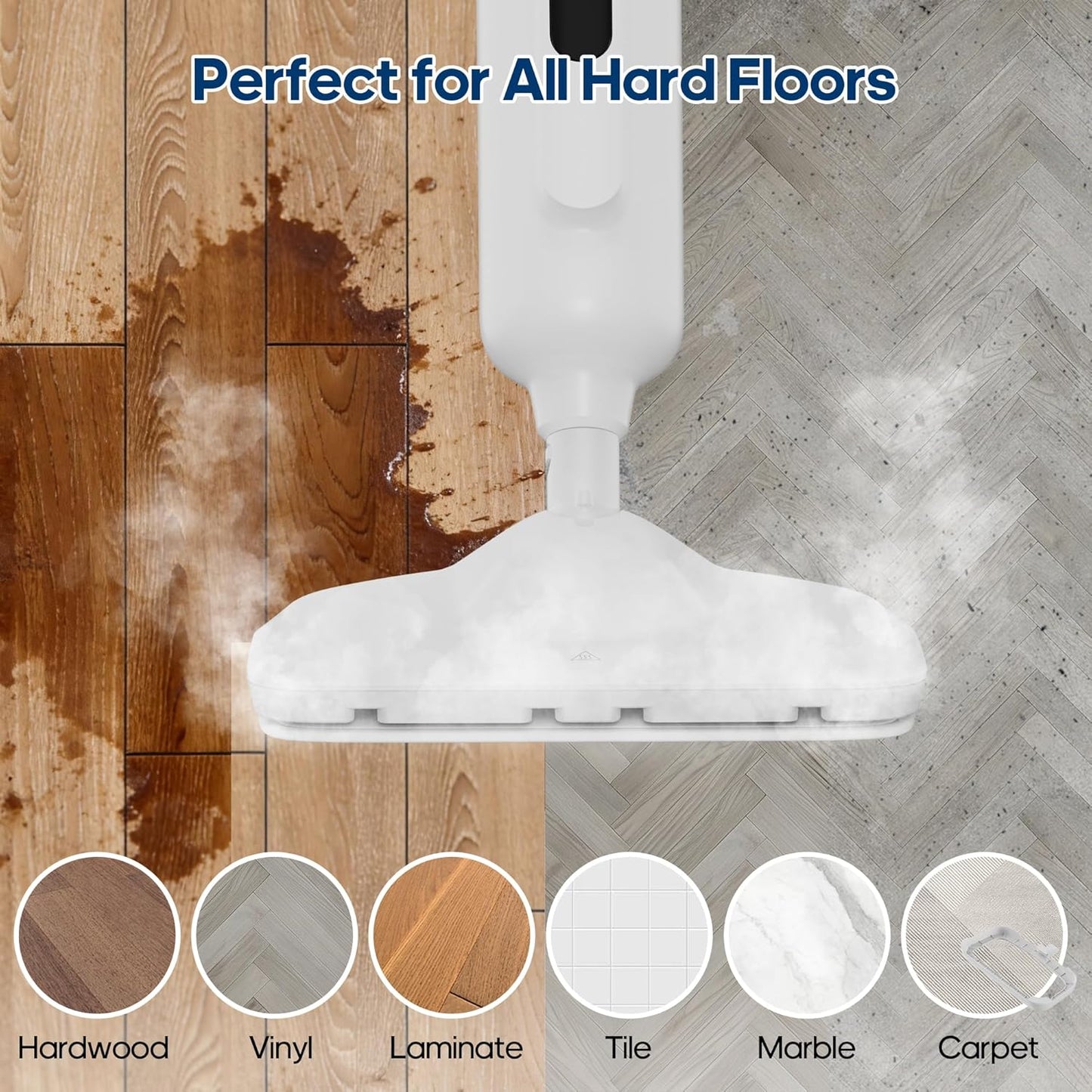 NEWBULIG Steam Mop - Lightweight Floor Cleaner for Hardwood, Tile & Carpet | 16.4 FT Cord & 2 Washable Pads