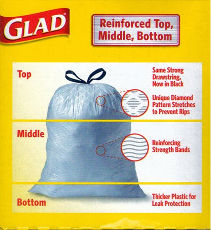Glad Tall Kitchen Drawstring Trash Bags - 13 Gallon Capacity, 60 Count, Reinforced Design