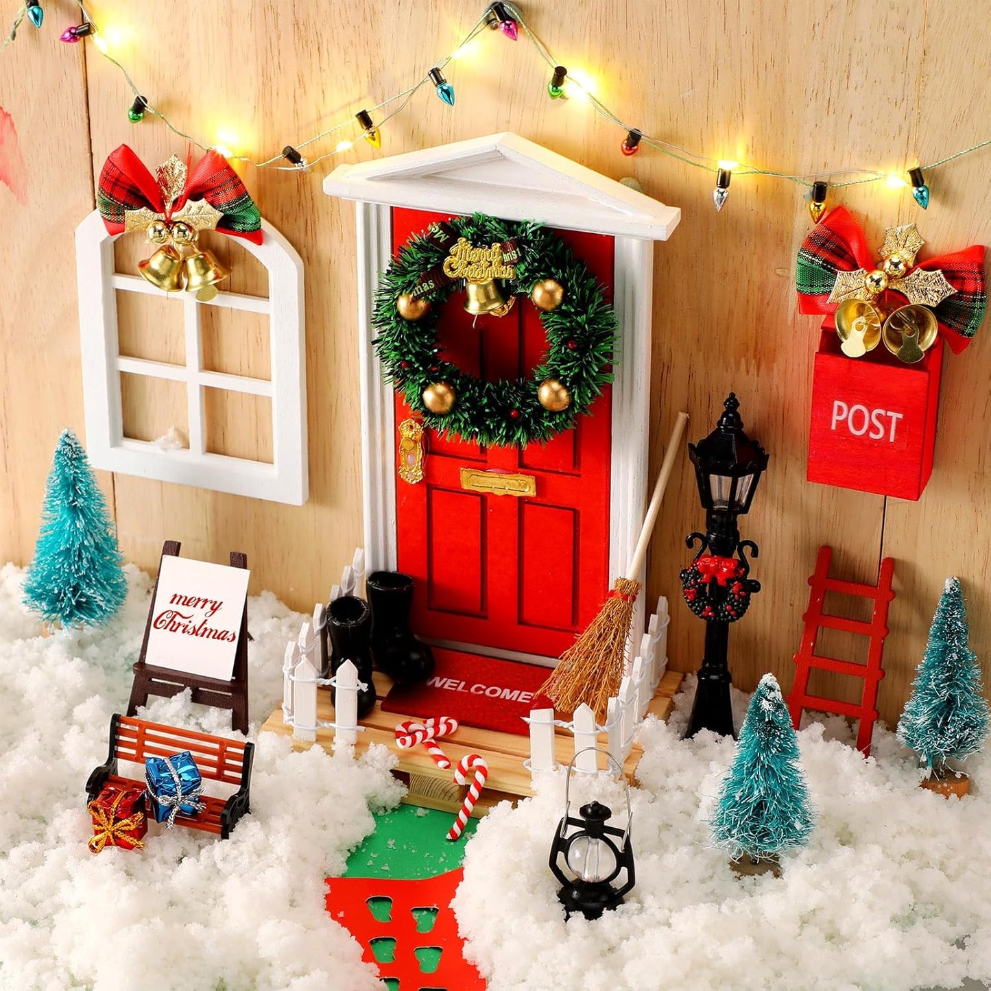 Syhood 29 Pcs Christmas Fairy Door Decorations - Enchanted Miniature Wooden Kit for Outdoor Xmas Decor
