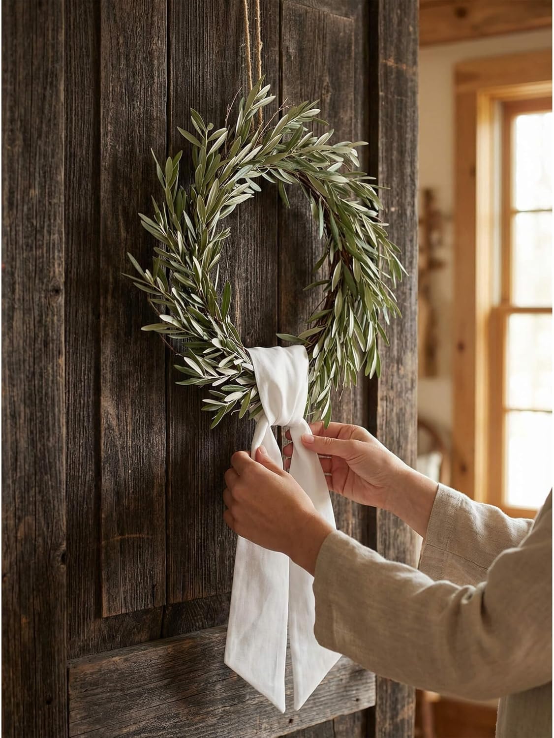 Skiennix White Linen-Style Wreath Sash - 2 Pieces, 55"x5.1" Blank Ribbon for DIY Embroidery & Holiday Decor