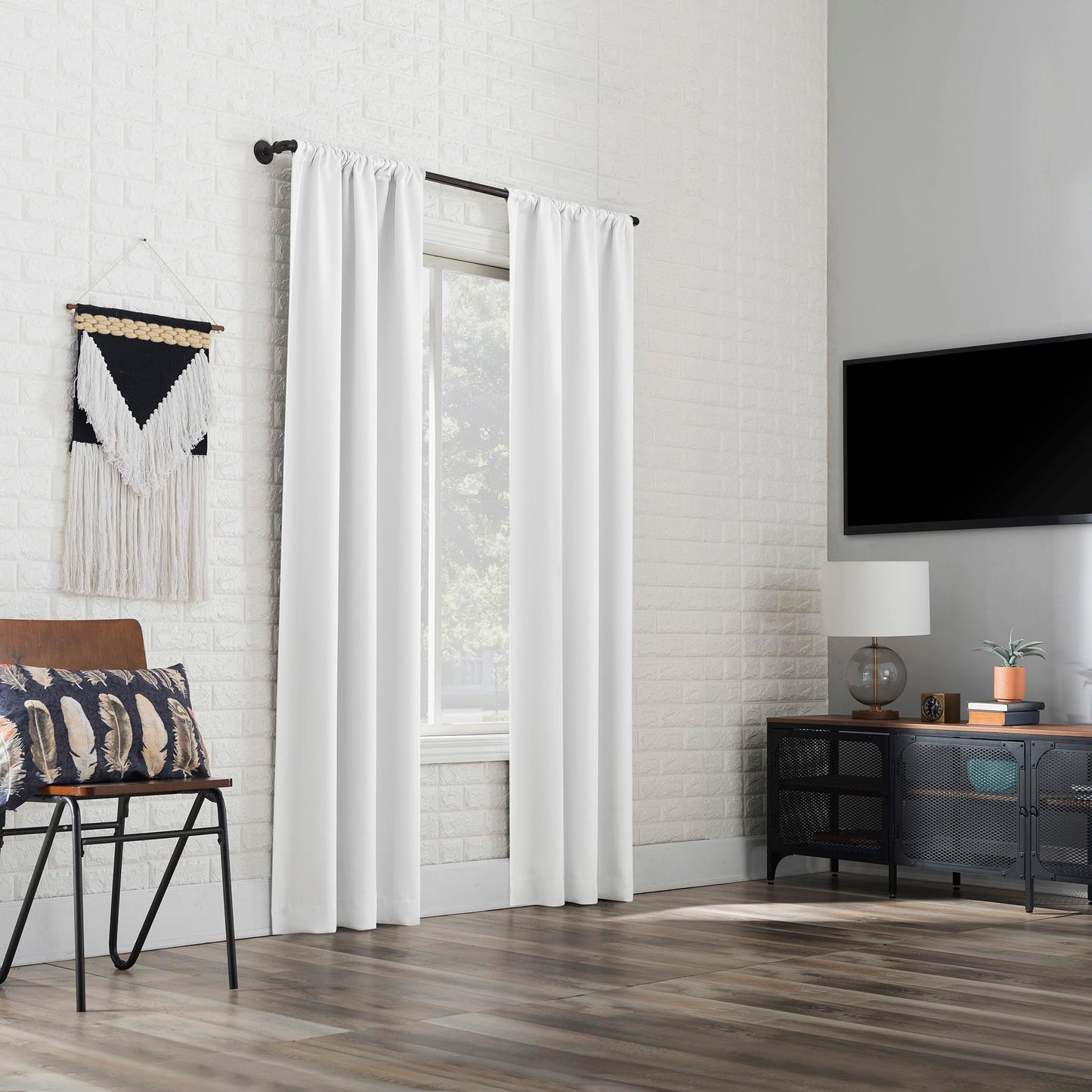 Sun Zero Bergen Theater Grade Extreme 100% Blackout Rod Pocket Curtain Panel, 40" x 84, White