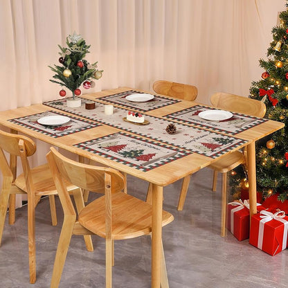 Light Yellow 6-Count Christmas Placemats Set with Non-Slip Heatproof PVC - Washable