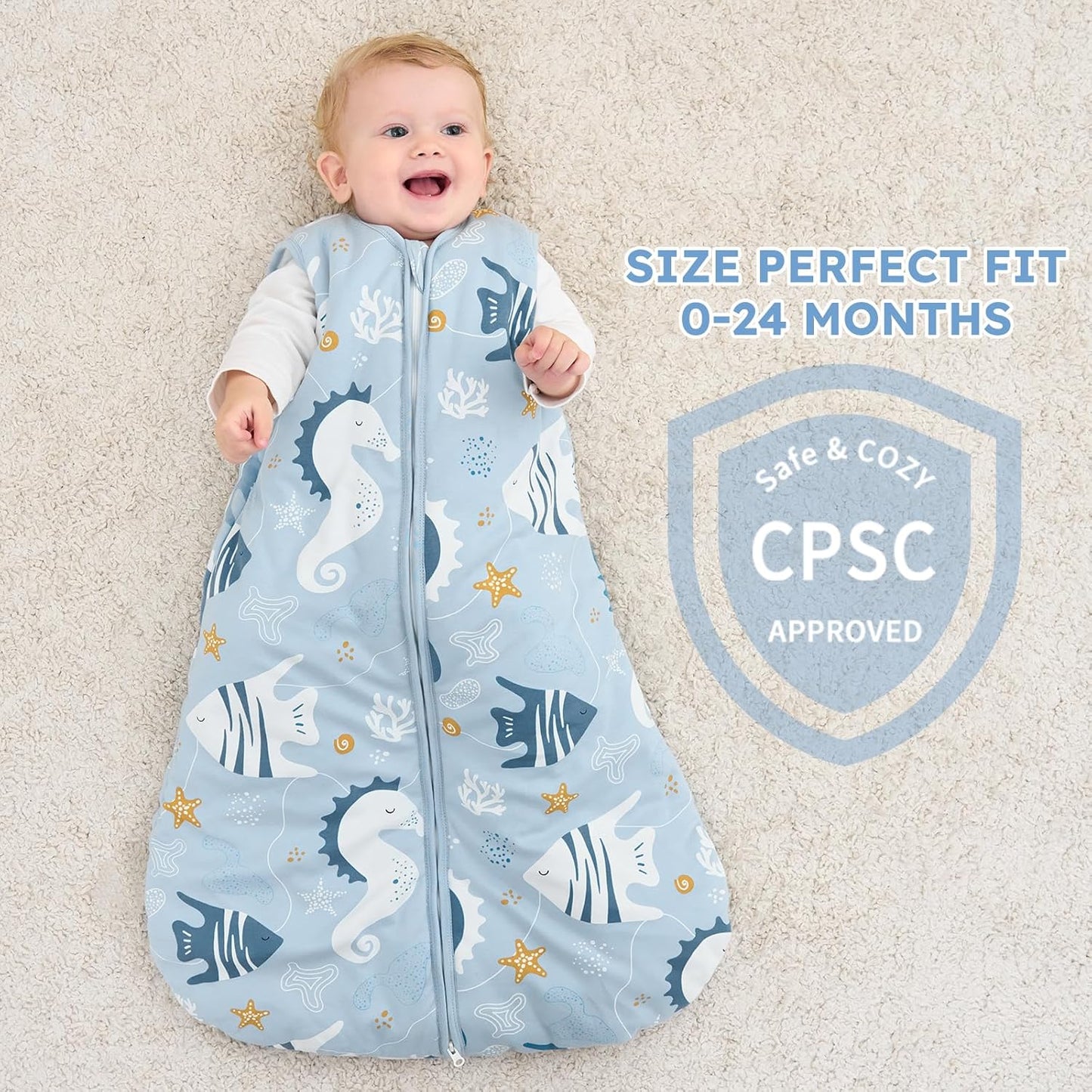 Yoofoss Baby Sleep Sack - 0-6 Months | TOG 2.5 Organic Cotton Wearable Blanket - Warm & Comfy